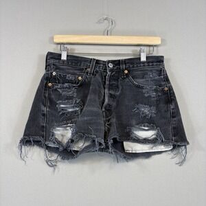 Vintage Petros Levis 501 Denim Shorts Black Distressed Women's 31x32 Made In USA